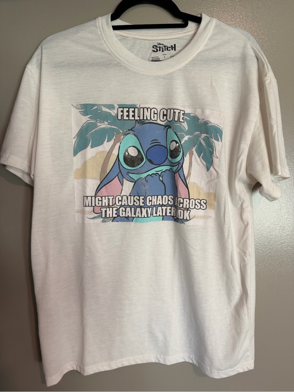 Disney White Graphic Tee with Blue & Teal Stitch